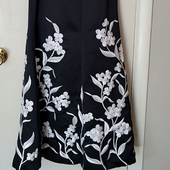 Vintage Cache Black & White Embroidered Beaded Formal Gown Dress W/Shawl Scarf 4 - Picture 10 of 16